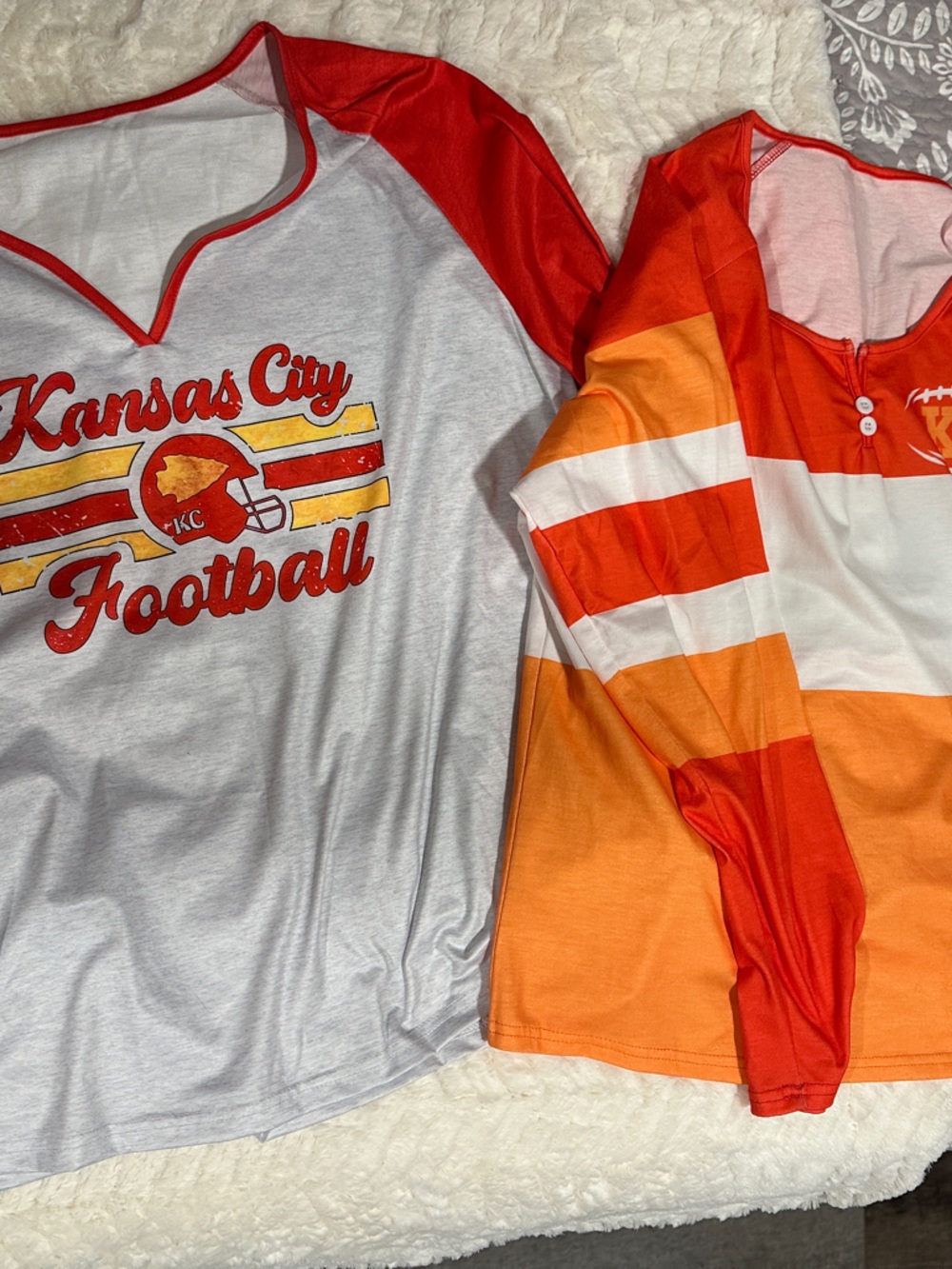 KC Kansas City Football Kids Long Sleeve Shirt - Orange & White